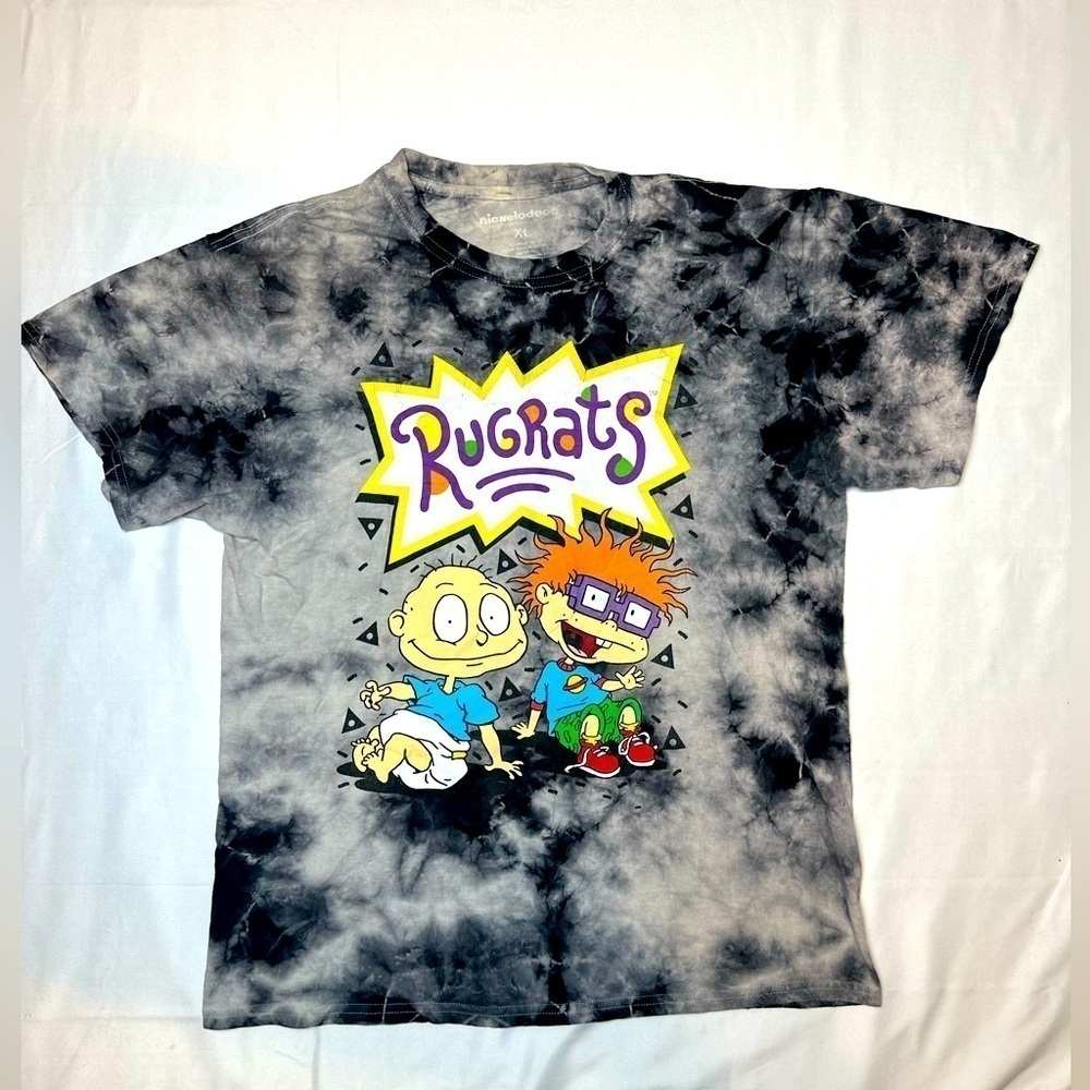 Nickelodeon TV Rugrats Characters Gray Tie Dye Retro Graphic T Shirt XL Cartoon